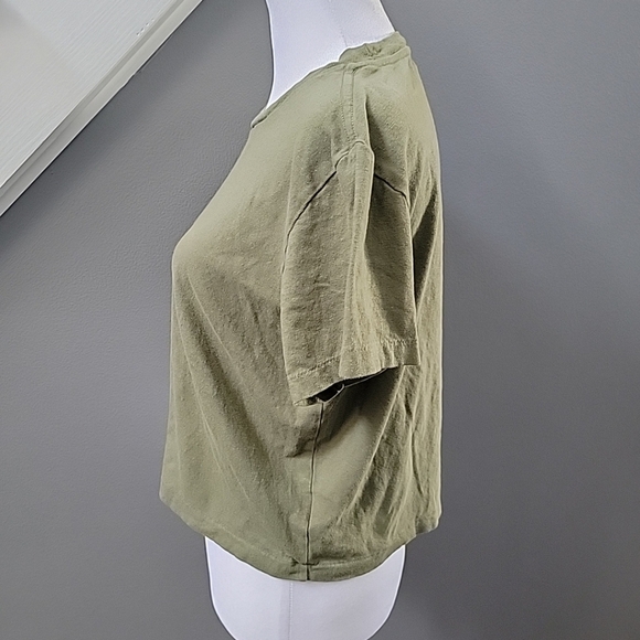 Aritzia Denim Forum Crop Tee Boxy Fit Green - 100% Cotton - Women's L Soft Comfy - Picture 3 of 5